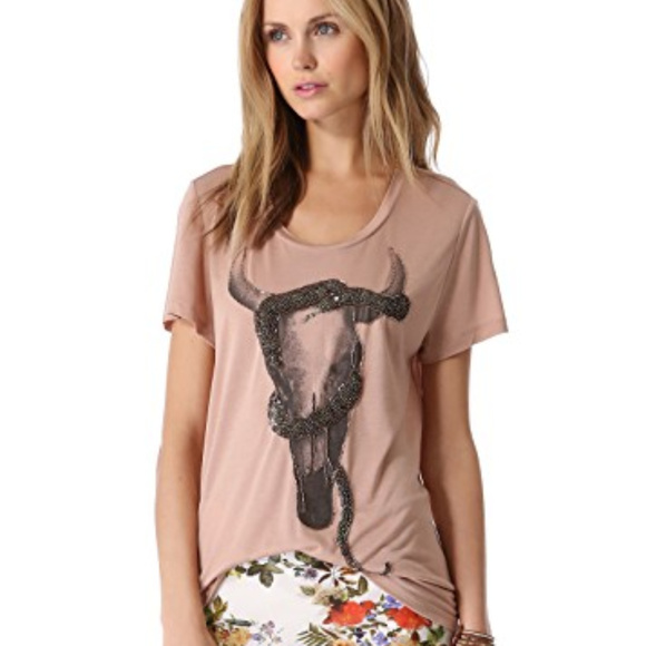 Haute Hippie Tops - Haute Hippie Embellished Longhorn & Snake Tee